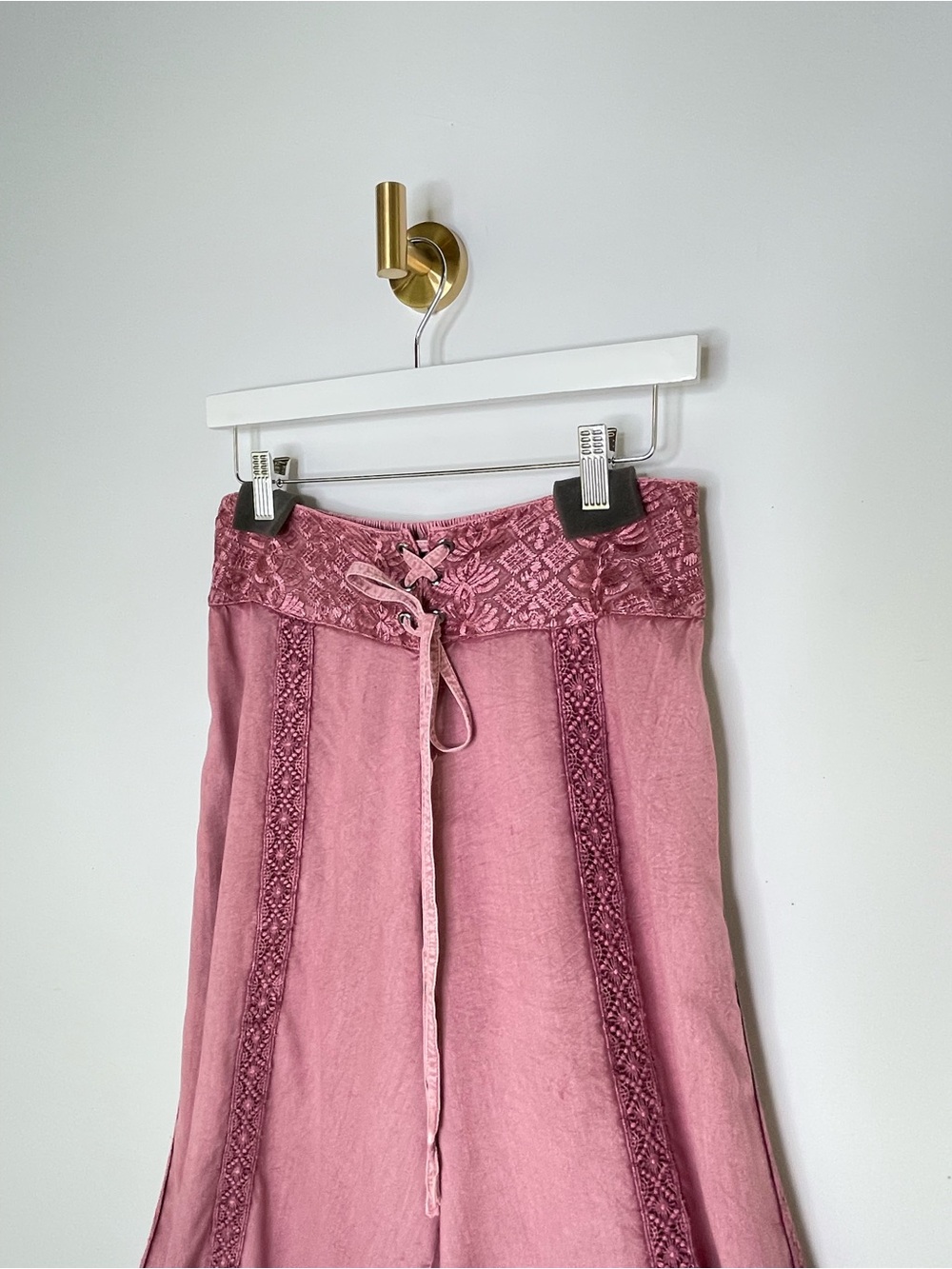 Bohemian | Devi Wide Leg Embroidered Palazzo Pants | Mauve Pink Lace-Trim Corset - Picture 4 of 16
